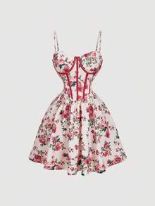 SHEIN MOD Floral Print Bustier Cami Contrast Striped Waist Corset Structure Short Dress,Vacation Outfits Woman,Country Outfits,Beach Vacation Wear,Tea Party Dress, Women Dresses Birthday, Women Casual Dress,Wedding Guest Dress Women,Vacation Outfits Woman,Flowy Dress,Party Dress,Bohemian Clothes,Christmas Women's Clothing,New Year Outfit,Beach Outfits For Women,Fall Wedding Guest Dress,Thanksgiving Outfit