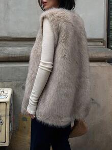 DAZY Women's Autumn Elegant Front Open Faux Fur Vest Jacket