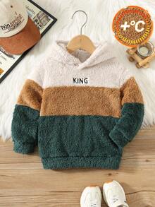 SHEIN Young Boy Casual Embroidered Fleece Patchwork Contrast Color Sweatshirt, Loose And Comfortable Pullover Sweatshirt Fall Winter - Multicolor - View 3