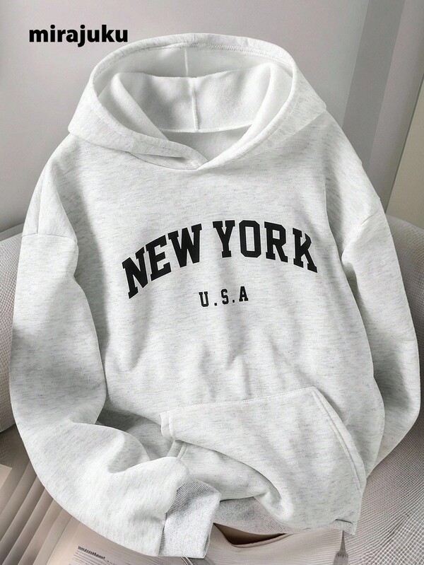 SHEIN Sweat-shirt à capuche minimaliste gris clair unicolore avec coupe ample décontractée pour adolescents garçons