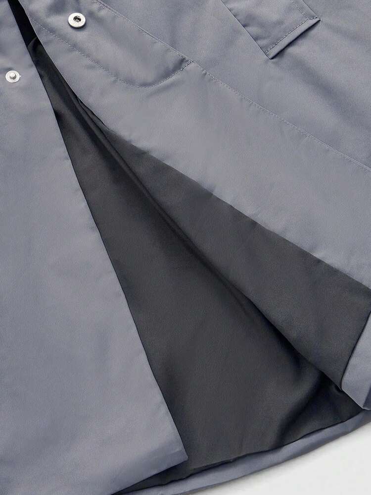 Manfinity NXTstreet Men's Autumn/Winter Patchwork Turndown Collar Mid-Length Windbreaker, Suitable For Daily Wear Flannel - Dark Grey - View 6