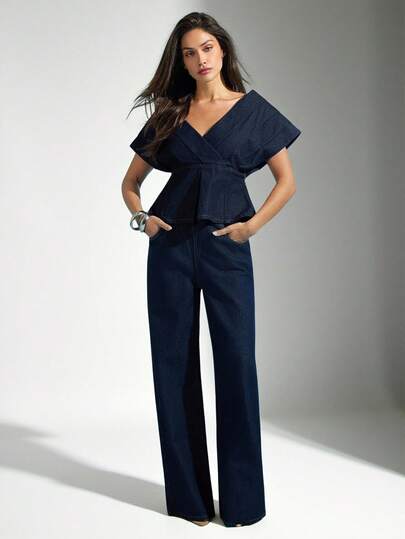 Denimoi Women Pleated Off Shoulder Denim Top For Summer