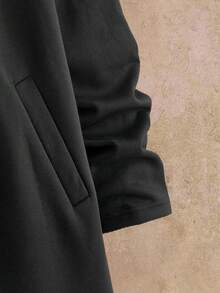 Manfinity BRENVOR Men's Thermal Lined Hooded Mid-Length Trench Coat, Autumn/Winter Hooded Jacket Men Outerwear Long Jacket Men Plus Size Coat Men Winter Clothes - Black - View 4