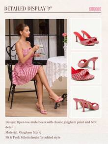 CUCCOO CHICEST 女士棕色 PU 皮革圆头高跟穆勒凉鞋