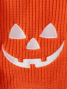 Young Boys Embroidered Devil Graphic Crew Neck Knit Long Sleeve Sweater, Versatile For Casual Wear, Holidays, Autumn/Winter