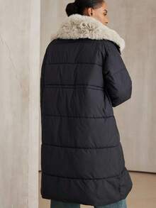 Aveloria Modichic 复古休闲百搭高端时尚设计感优雅修身时尚纯色可拆卸毛领女式棉衣 - 黑色 - 查看 6