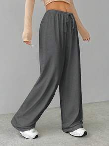 SHEIN Tall 柔软白色针织家居宽松裤，宽松裤 - 深灰色 - 查看 4