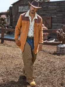 Manfinity Nomadique American Retro New Casual Business Elastic Imitation Suede Fleece Long Jacket Men, Luxury Style, Autumn And Winter Suede Jacket Brown Rodeos For Men Western Jacket - Multicolor - View 5