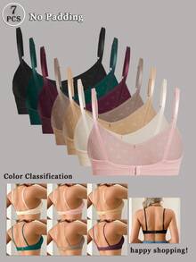 SHEIN 7 件无缝心形胸罩，舒适休闲胸罩，可调节肩带 - 彩色 - 查看 2