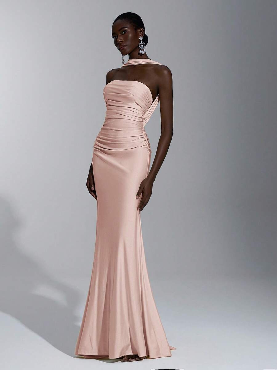 Elitara 优雅、浪漫、性感、简约、针织、有弹性、露肩、露背、紧身、时尚、网红风格、适合节日、度假、生日派对、婚礼、伴娘礼服 - 粉色 - 查看 1