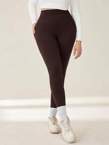 Auralis Athleisure Plus Size Winter Women Solid Wideband Waist Winter Sports Leggings, Yoga, Sweatpants, Winter Women's Joggers, Winter Sportswear For Women - Brown - View 3