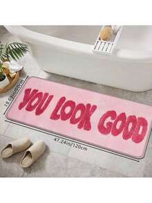 Joivida 1pc Minimalist Solid Pink Faux Cashmere Letter Print Floor Mat, Soft Non-Slip Water-Absorbing Machine Washable Kitchen Mat, Fresh Anti-Fatigue Dirt-Resistant Doormat, Rectangular Low Pile Rug For Living Room, Bedroom, Kitchen, Laundry Room, Home Decoration - Multicolor - View 5