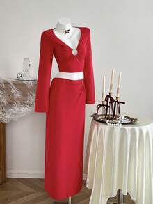 SHEIN Unity 2件红色金属配件圣诞铃铛套豪华套装 - 紅色 - 查看 7