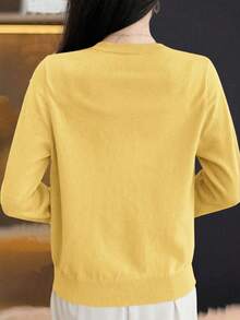 EMERY ROSE Women's Casual Everyday Commute Simple Solid Color Button-Front Cardigan, Autumn - Yellow - View 2