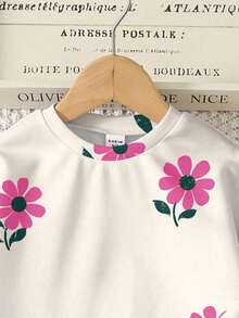 SHEIN Bộ 2 món/Bộ áo nỉ dài tay cổ tròn in họa tiết hoa cổ điển thường ngày cho bé gái, phù hợp cho mùa thu/đông - Nhiều màu - Xem 5
