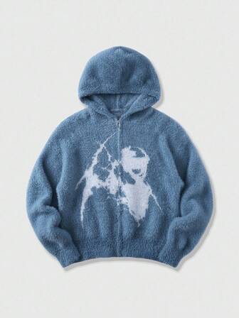 Street Life Cárdigan con capucha y estampado minimalista para hombre, otoño/invierno