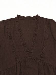 Breezaya Women's Deep V-Neck Puff Sleeve Cutout Blouse