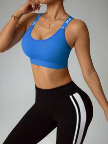 Velisys 3件套可调节字母肩带女士运动文胸，运动文胸可调节肩带3件装，露背运动文胸，交叉背带文胸，内置胸罩上衣 - 彩色 - 查看 2
