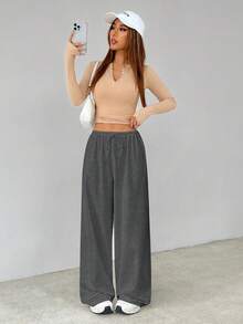 SHEIN Tall 柔软白色针织家居宽松裤，宽松裤 - 深灰色 - 查看 6