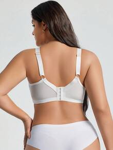 1pc Plus Size Wireless Mesh Embroidery Patchwork Bra, Lift - White - View 2