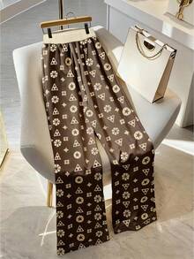 GlowEve بنطلون كاجوال مطبوع بطباعة هندسية عشوائية للنساء