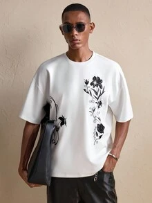 AKNOTIC 男士休闲水钻装饰宽松圆领 T 恤 - 白色 - 查看 4