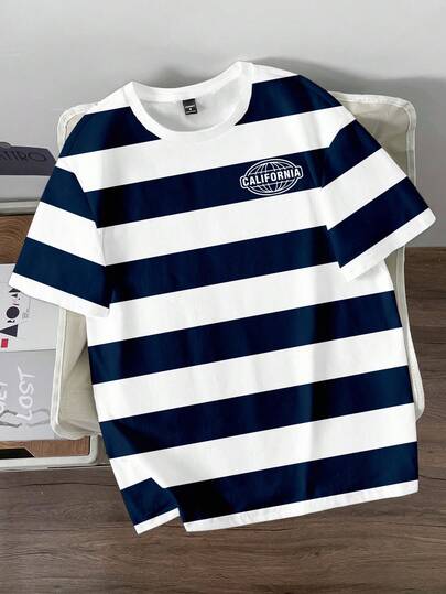 Manfinity Joysei เสื้อยืดกราฟิกพิมพ์ลายดิจิทัลลายทางบล็อกสีวินเทจลำลองแฟชั่นสำหรับผู้ชาย เสื้อยืดลายทางผู้ชาย เสื้อยืดแขนสั้นผู้ชาย เสื้อยืดลำลองผู้ชาย เสื้อยืดฤดูร้อนผู้ชาย เสื้อท็อปส์ลายทางผู้ชาย เสื้อยืดลำลองผู้ชาย