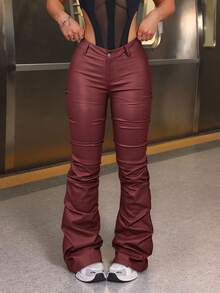 SHEIN ICON Women's Fashionable Casual Pleated Flare Pants, Autumn