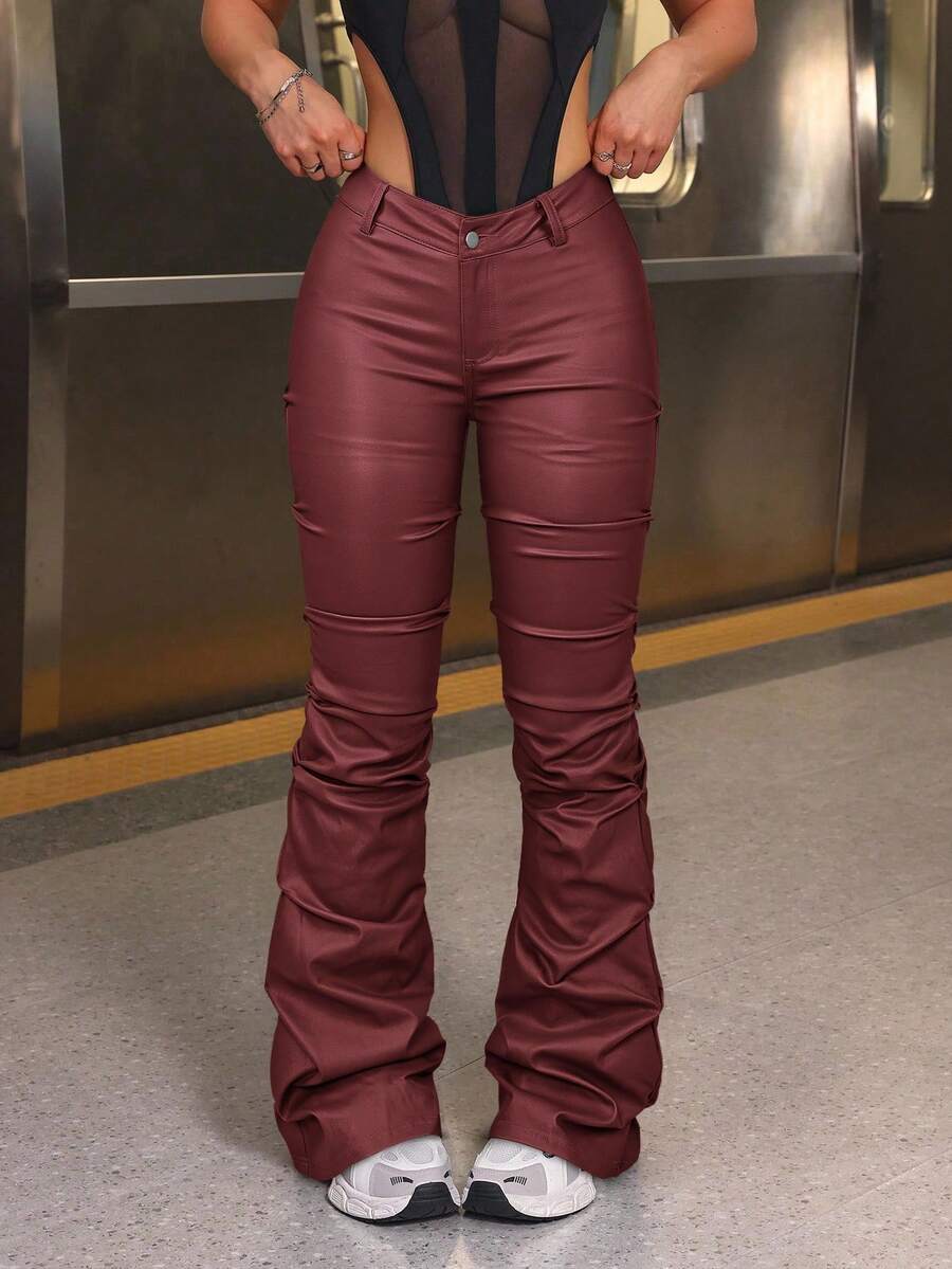 SHEIN ICON Women's Fashionable Casual Pleated Flare Pants, Autumn