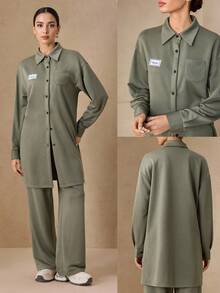 Graceveil Women's Military Green Sweatshirt Material Casual Stylish Long Shirt Top