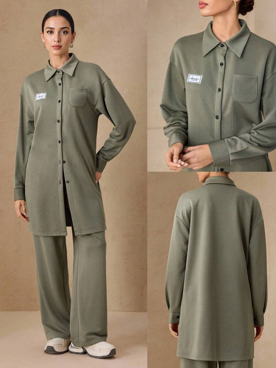 Graceveil Women's Military Green Sweatshirt Material Casual Stylish Long Shirt Top