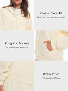 GLOWMODE 日常羊毛常规拉链长袖连帽衫运动衫夹克带口袋日常休闲秋冬 - 黃色 - 查看 3