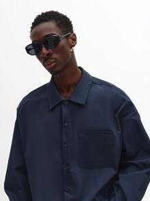 SUMWON Unstructured Nylon Co Ord Set Long Sleeve Button Down Shirt Double Pockets And Skater Trouser Contemporary Streetwear Collection Autumn Winter Essential - Royal Blue - View 5