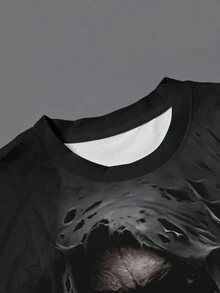 Manfinity LEGND 万圣节男士休闲暗黑街头风死神骷髅印花长袖T恤，春秋季节日 - 彩色 - 查看 4