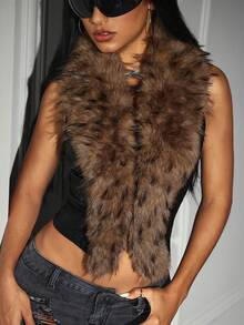 Jeanoix Women's Autumn/Winter Faux Fur Patchwork Lapel Vest Jacket - Black - View 8