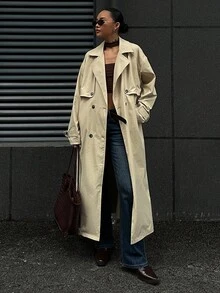 DAZY Casaco Trench Feminino Casual com Gola Virada e Cintura Marcada, Outono