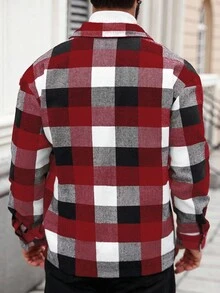 Manfinity Homme Men's Casual Commuter Plaid Long Sleeve Jacket, Autumn/Winter Men Checkered Plaid Flannel Jacket - Multicolor - View 2