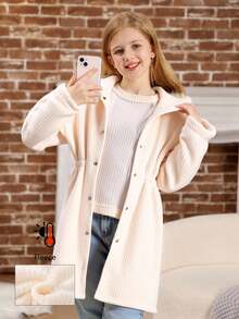Casual Hooded Cinched Waist Jacket For Teen Girl Suitable For Spring/Autumn Daily Wear