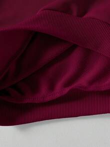 少女款“BROOKLYN”休闲字母印花卫衣，时尚独特，四季皆宜，酒红色卫衣，日常穿着舒适，时尚卫衣 - 紅色 - 查看 5