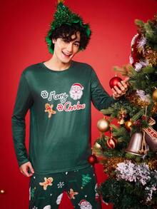 SHEIN Conjunto de pijama de Navidad con elementos para hombres de talla grande - Verde - Ver 7