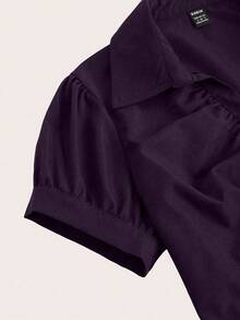 Sweetra Áo cánh tay ngắn ôm sát cổ chữ V, nhún ngực dành cho nữ (cân nhắc tăng kích cỡ nếu ngực lớn), thời trang và đa năng khi mặc công sở - Màu tím - Xem 5