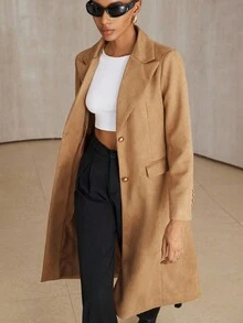 Aveloria Modichic Elegant Fashionable Minimalist Versatile Wool Blend Notched Collar Cinched Waist Mid-Length Coat