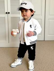 SHEIN Playful Pals 男婴条纹飞行员夹克和运动裤