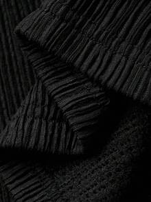 FRIFUL 女士圆领紧身蝴蝶结领修身甜美T恤长袖上衣 - 黑色 - 查看 3