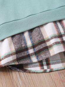SHEIN 2pcs Girls Plaid Patchwork Hooded Top And Pants Set - Green - View 7