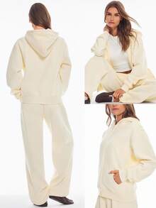 GLOWMODE 日常羊毛常规拉链长袖连帽衫运动衫夹克带口袋日常休闲秋冬 - 黃色 - 查看 7