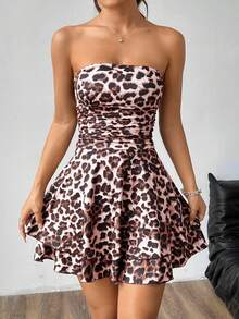 Flirla Váy Y2K không dây, dệt kim, xếp lớp, có phần xếp ly bên hông, trang phục mùa hè ngắn cho nữ - Hồng - Xem 5