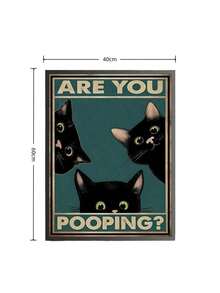 1 件万圣节装饰帆布墙画复古黑猫戴帽子月亮搞笑浴室厕所标志幽默家居装饰适用于客厅卧室办公室壁挂 - 彩色 - 查看 11