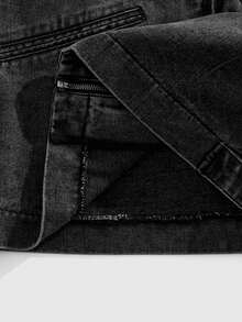 ROMWE MEN Street Life 男士时尚印花长袖牛仔夹克 - 黑色 - 查看 7