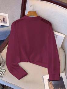 GlowEve 雪纺口袋纽扣女式短袖衬衫 - 酒紅色 - 查看 2